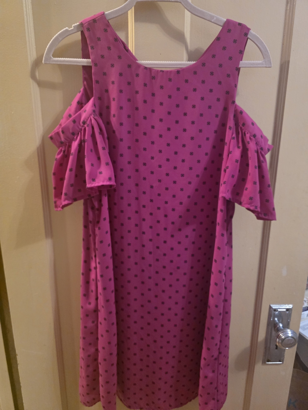 City Streets Hot Pink Cold-Shoulder Dress with Dot Print